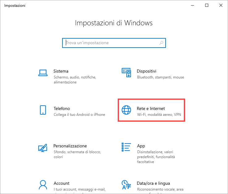 Impostazioni di rete in Windows 10
