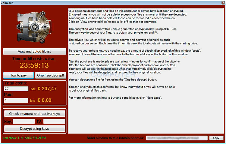 Finestra del ransomware Trojan-Ransom.MSIL.CoinVault.