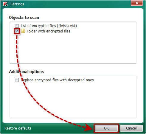 Modifica degli oggetti di scansione per lo strumento Kaspersky CoinVaultDecryptor.