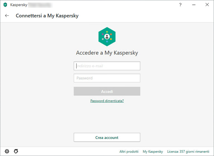 Registrazione a My Kaspersky tramite l'applicazione Kaspersky
