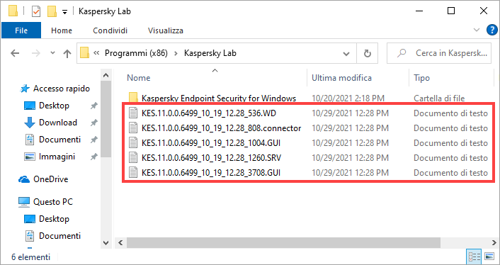 File di traccia in Kaspersky Endpoint Security 11.x for Windows