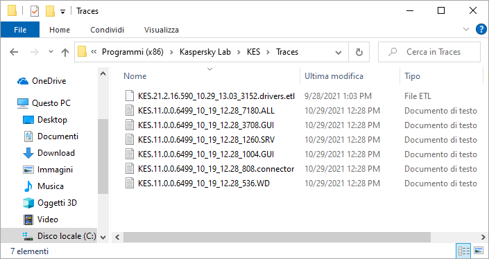File di traccia in Kaspersky Endpoint Security 11.5.x for Windows