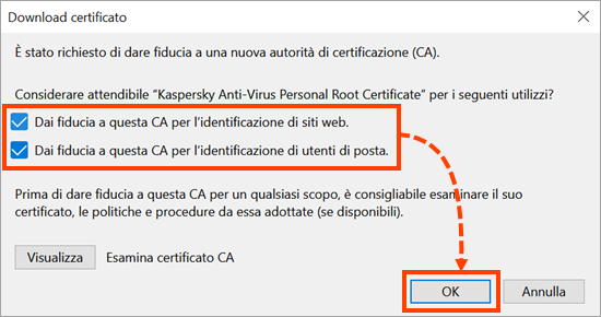 Importazione del certificato radice nell'archivio certificati di Mozilla Firefox