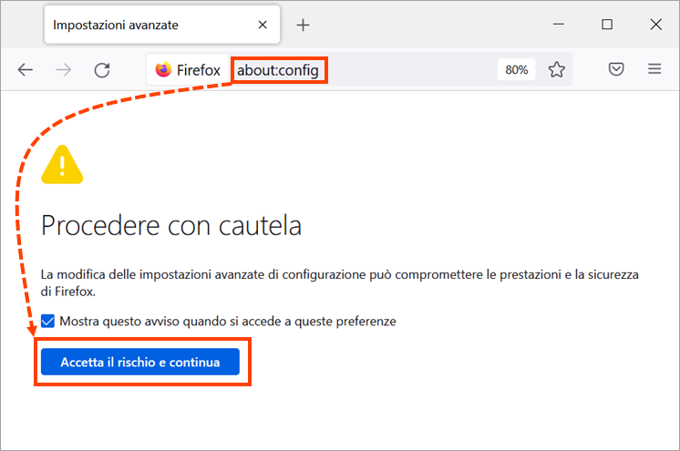 Comando about:config in Mozilla Firefox