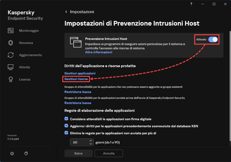 Impostazioni del componente Prevenzione Intrusioni Host in Kaspersky Endpoint Security for Windows
