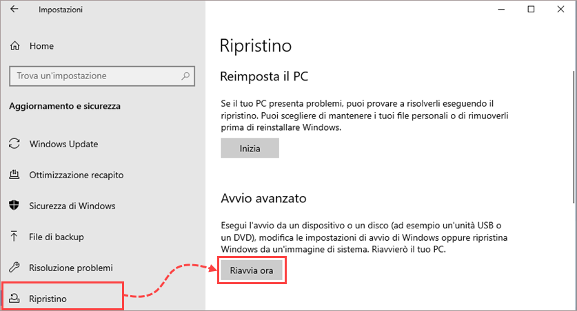 Riavvio del PC per abilitare la modalità provvisoria in Windows 10.