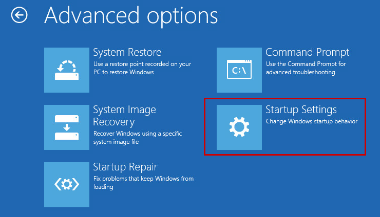 Apertura delle impostazioni di avvio in Windows 8 e 8.1.