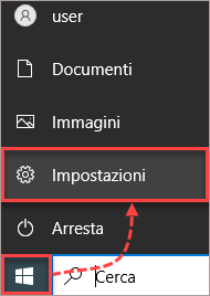 Apertura delle impostazioni in Windows 10.