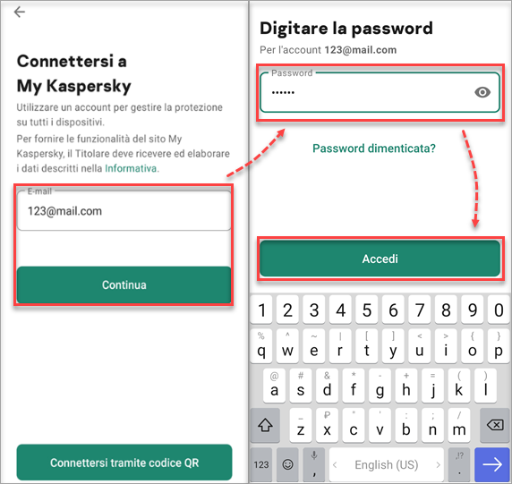 Connessione di Kaspersky Secure Connection for Android a My Kaspersky