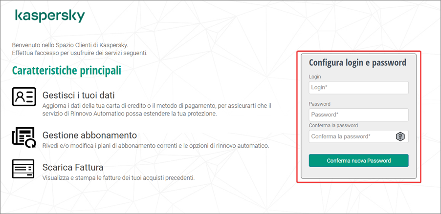 Inizializzazione delle credenziali per l'account Nexway Customer.