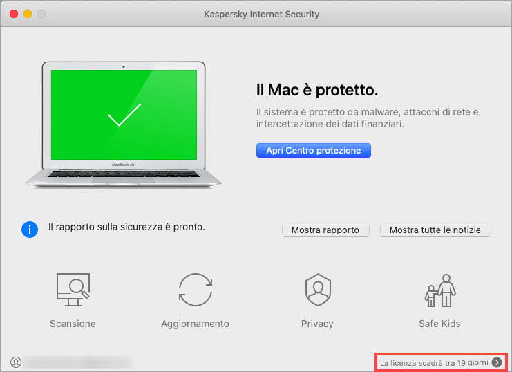 Attivazione di Kaspersky Internet Security for Mac