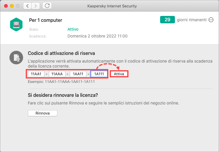 Attivazione di Kaspersky Internet Security 19 for Mac