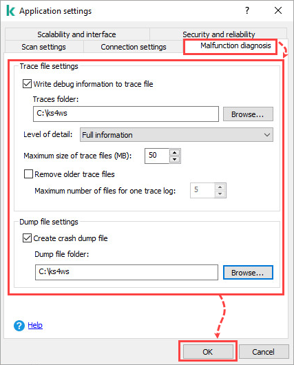 Abilitazione delle tracce in Kaspersky Security 11.x for Windows Server