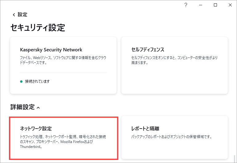 Network settings in a Kaspersky application.