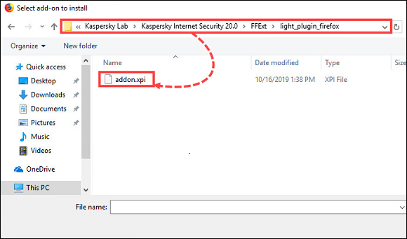 Choosing to install Kaspersky Protection from file