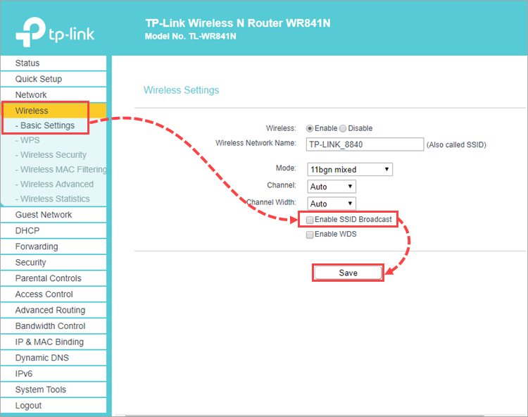 TP-Link ルーターでの Wi-Fi ネットワークの非表示化