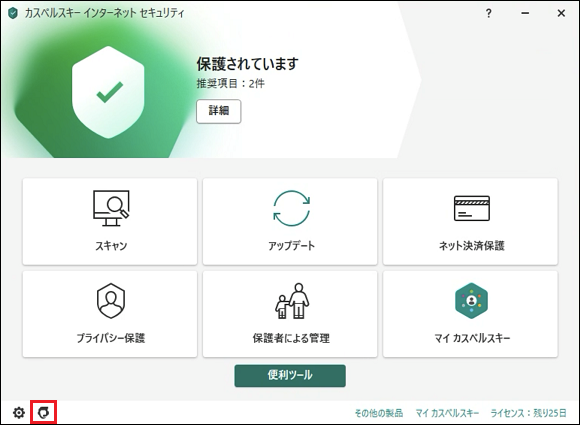 Opening the Support window of a Kaspersky application