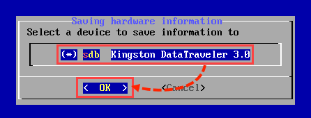 Kaspersky Rescue Disk のハードウェア情報を保存する USB の選択