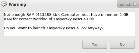 Warning in Kaspersky Rescue Disk 2018 about insufficient RAM