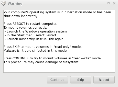 Error mounting volumes in Kaspersky Rescue Disk 2018