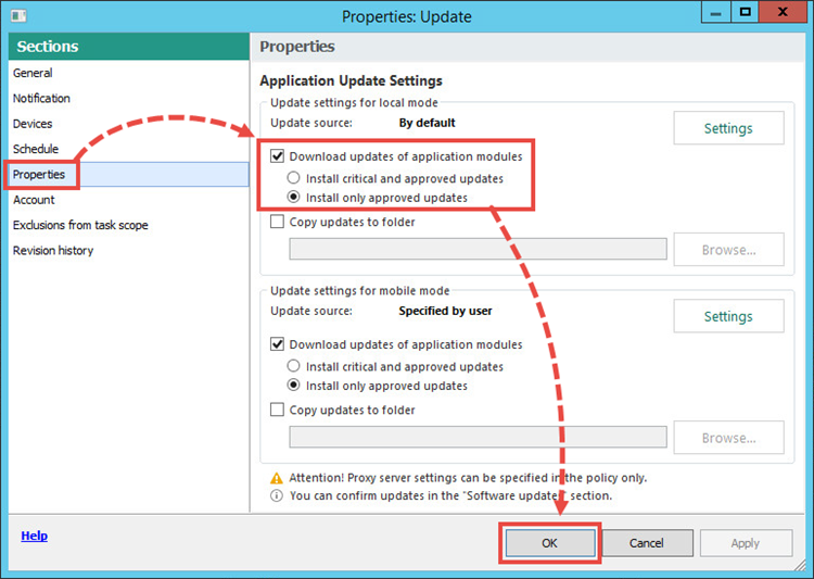 Configuring update settings in Kaspersky Endpoint Security 11 for Windows