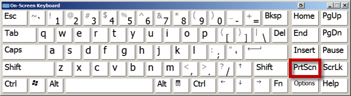 オンスクリーン キーボードの Print Screen ボタン。