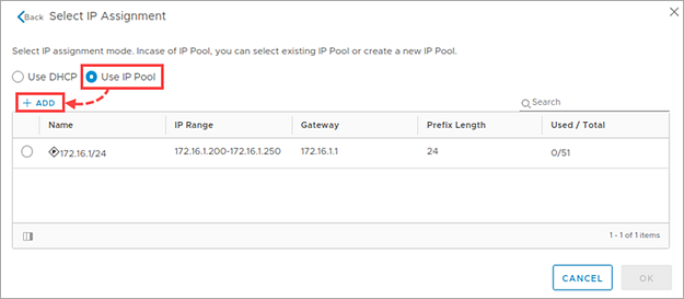 Creating a static IP address pool 