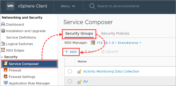 Creating an NSX security group