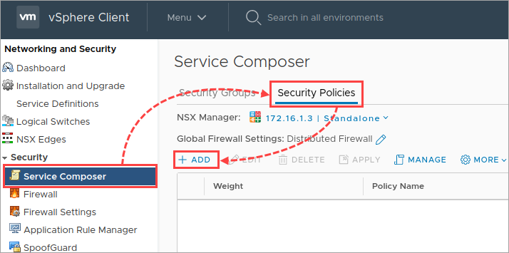 Creating an NSX security policy