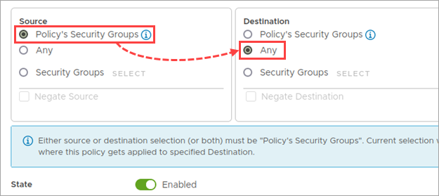 Configuring monitoring of the outbound traffic in the NSX security policy