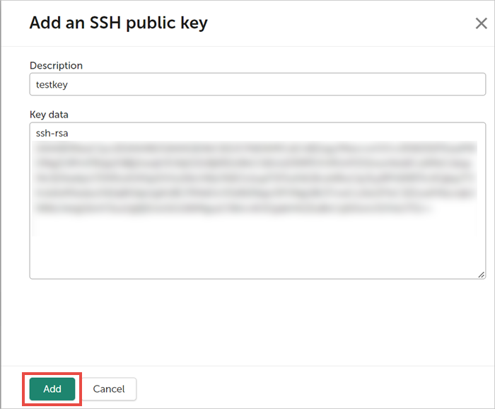 パブリック SSH キーを Kaspersky Secure Mail Gateway に追加します。