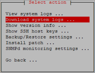 [ System administration（システム管理） ] セクションで [ Download system logs<!--（システムログのダウンロード） -->] アクションを選択する