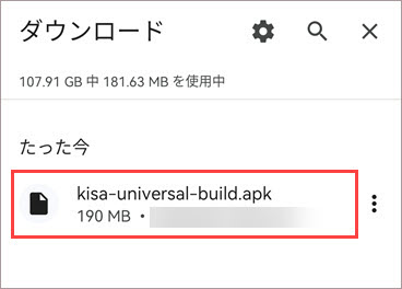 カスペルスキー for Android の .apk ファイルを保存した [ダウンロード] フォルダー。