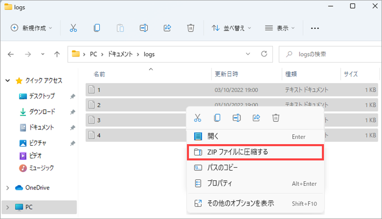 Windows 11 での標準的な Windows ツールを使用したアーカイブの作成