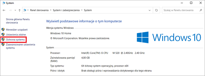 Otwieranie właściwości systemu w Windows 10