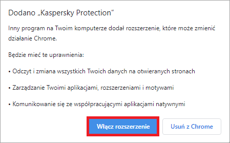 Dodawanie rozszerzenia Kaspersky Protection do Google Chrome