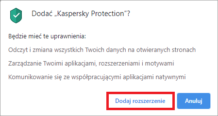 Dodawanie Kaspersky Protection do Google Chrome