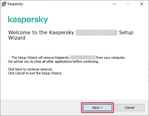Rozpoczynanie dezinstalacji aplikacji Kaspersky
