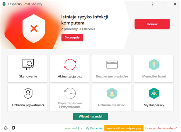 Otwieranie okna Aktualizacja bazy danych w aplikacji Kaspersky