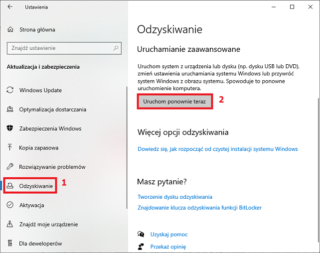 System Windows 10 zostanie uruchomiony ponownie w trybie rozwiązywania problemów
