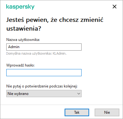 Okno z prośbą o podanie hasła w aplikacji firmy Kaspersky