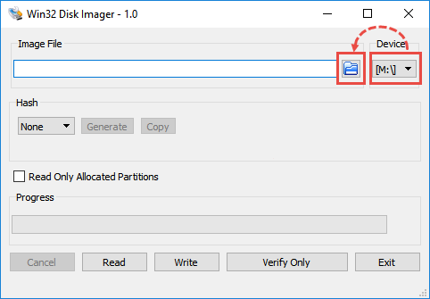 Zapisywanie obrazu Kaspersky Rescue Disk 2018 przy użyciu narzędzia Win32 Disk Imager