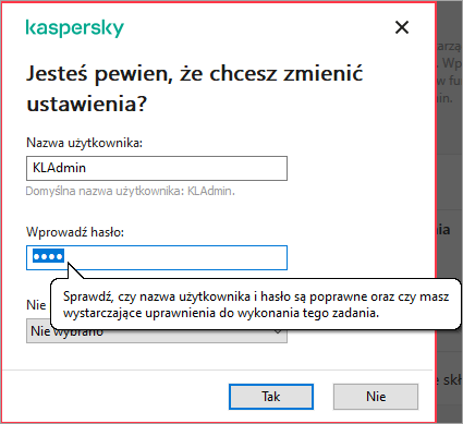Wprowadzanie hasła do aplikacji firmy Kaspersky