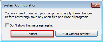 Potwierdzanie ponownego uruchomienia komputera w systemie Windows Vista, 7.
