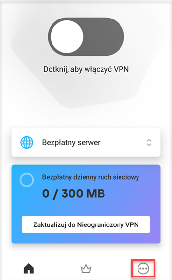 Otwieranie ustawień w programie Kaspersky VPN Secure Connection for Android