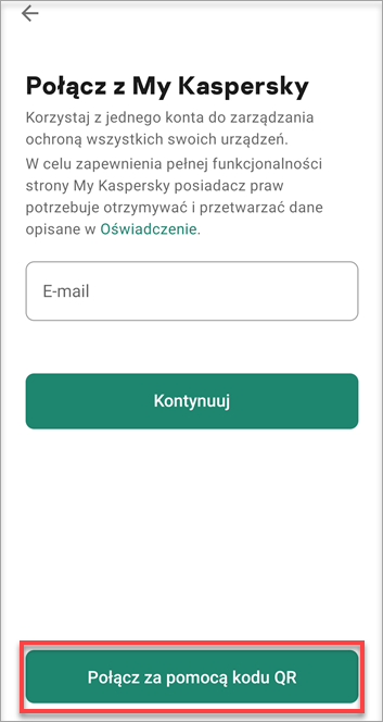 Connecting Kaspersky Secure Connection for Android to My Kaspersky through QR code