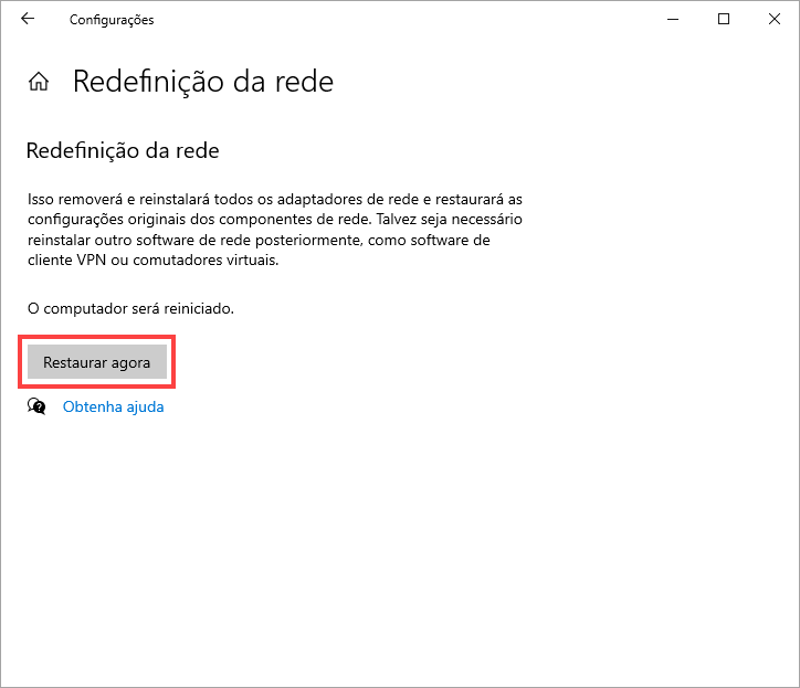 Redefinir redes no Windows 10.
