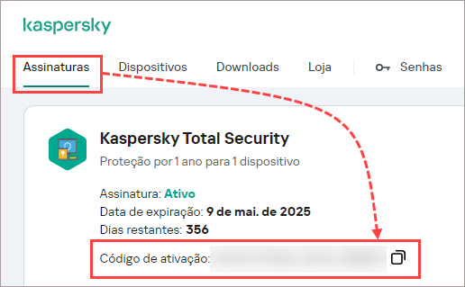 O código de ativação no My Kaspersky
