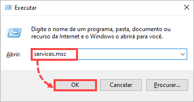 Abrindo serviços no Windows 10