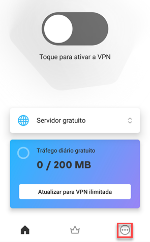 Abrindo as configurações do Kaspersky VPN Secure Connection for Android